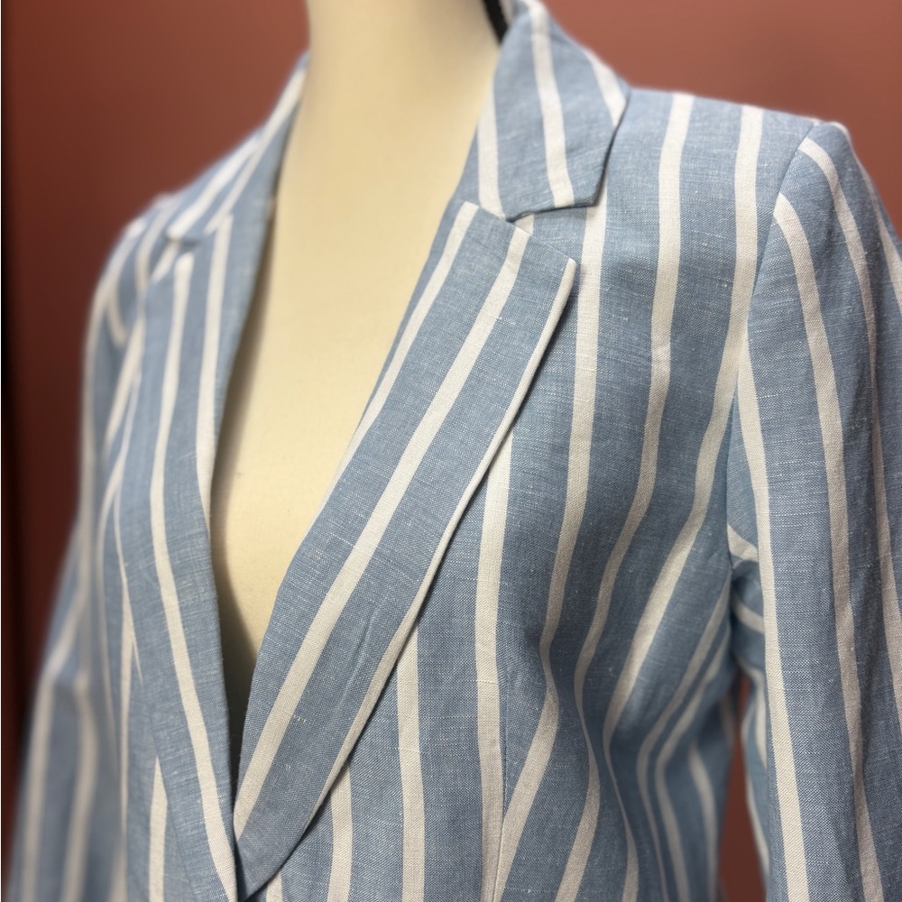 Philosophy Blue & White Striped Linen Blend Blazer – Sz S - Picture 4 of 9
